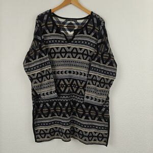 Peruvian Connection Nwot V-neck Tunic Geometric 3/4 Sleeve Sweater Size XL